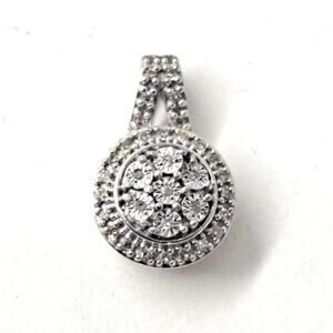 925 Sterling Silver Diamond Halo Pendant